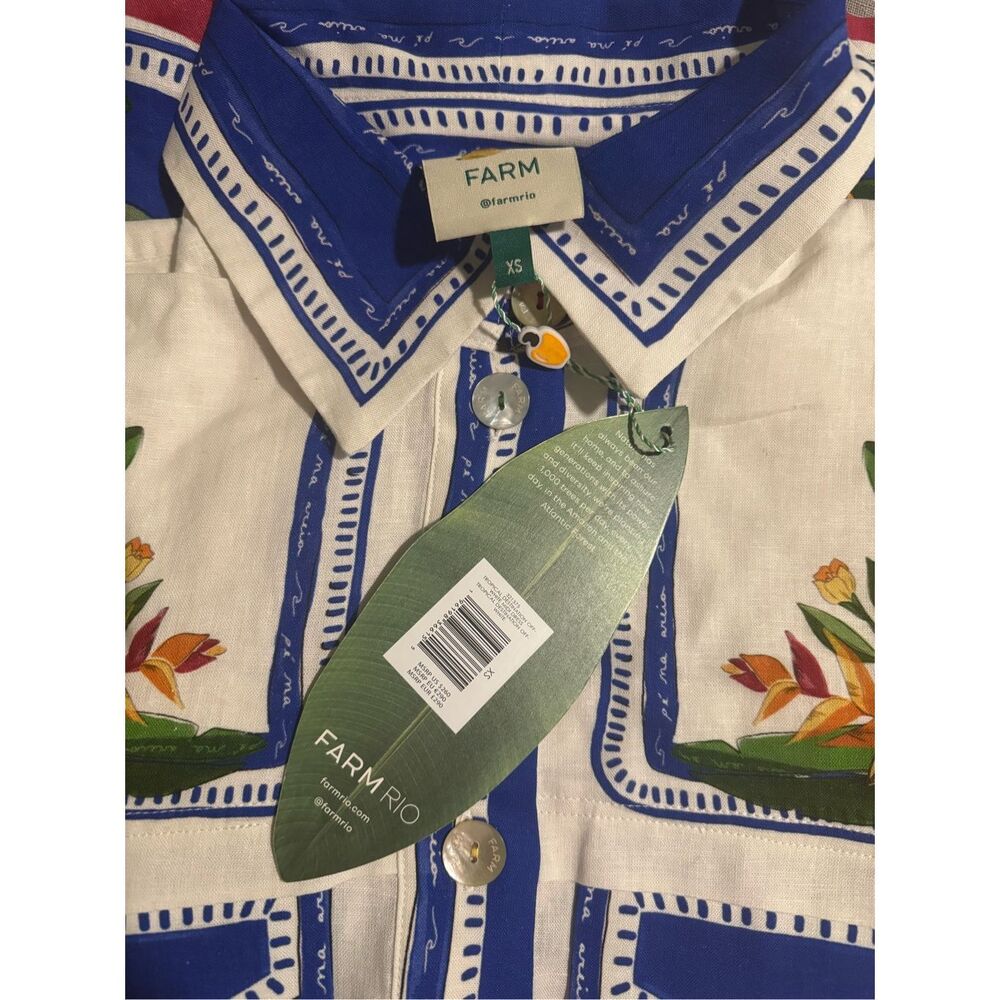 FARM Rio White Blue Tropical-Print Midi Shirtdress - Picture 2 of 7